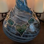 Abalone paua shell heart necklace and earring set, iridescent silver tone jewelry