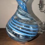 Hand-blown swirl art glass vase, ocean blue and teal artisan glass