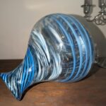 Hand-blown swirl art glass vase, ocean blue and teal artisan glass