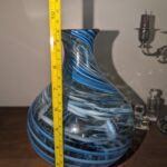 Hand-blown swirl art glass vase, ocean blue and teal artisan glass