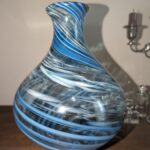Hand-blown swirl art glass vase, ocean blue and teal artisan glass