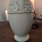 Vintage celadon crackle ginger jar vase with raised scroll detail