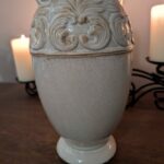 Vintage celadon crackle ginger jar vase with raised scroll detail