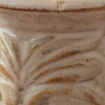 Vintage celadon crackle ginger jar vase with raised scroll detail
