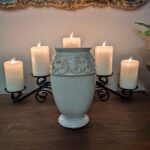 Vintage celadon crackle ginger jar vase with raised scroll detail
