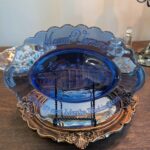 Vintage Avon Mount Vernon cobalt blue glass plate, Fostoria Americana collector's dish