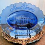 Vintage Avon Mount Vernon cobalt blue glass plate, Fostoria Americana collector's dish